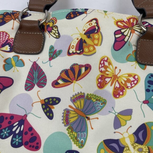 Lily Bloom Double Handle Shoulder Purse Bag 3 Zip Compartments Butterflies - Picture 10 of 11